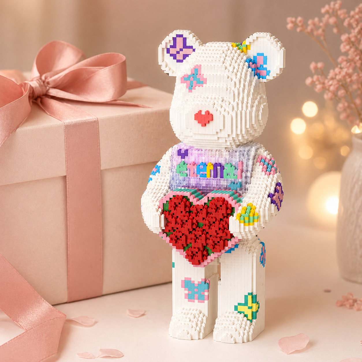 Rose Hugging Bear Building Block Set